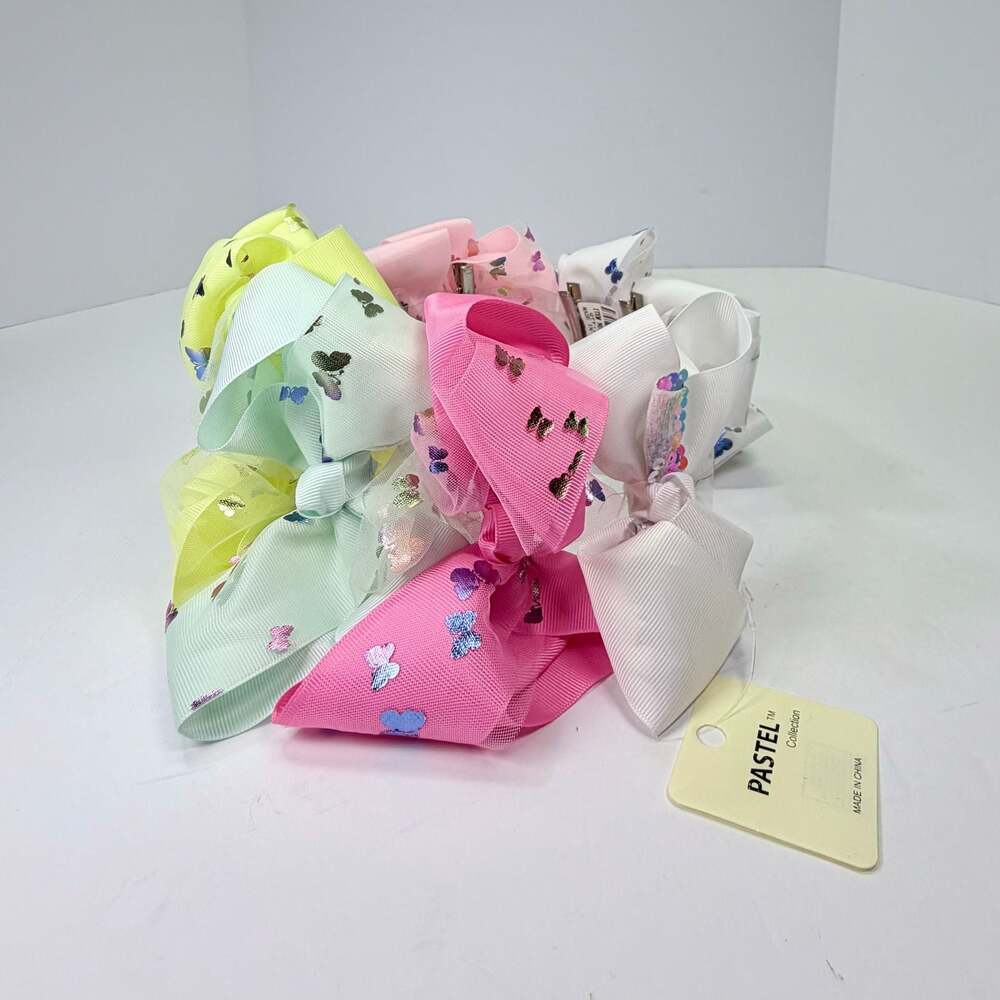 Pastel Collection Girls' Butterfly Print Ribbon Hair Bows Set of 9